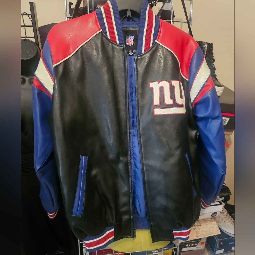 NY NFL mens red white & blue vintage Varsity Jacket